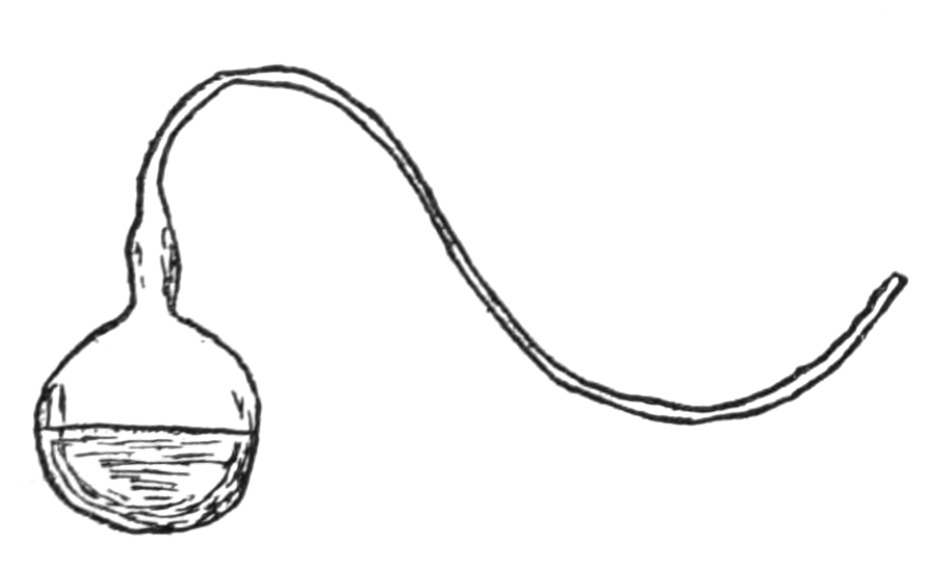 Dibujo de un matraz de vidrio con un cuello largo y curvado hacia abajo en forma de S