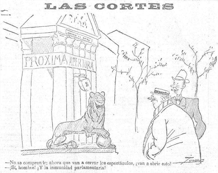 Dibujo de la prensa de 1918 del interior del Congreso de los Diputados durante una sesión