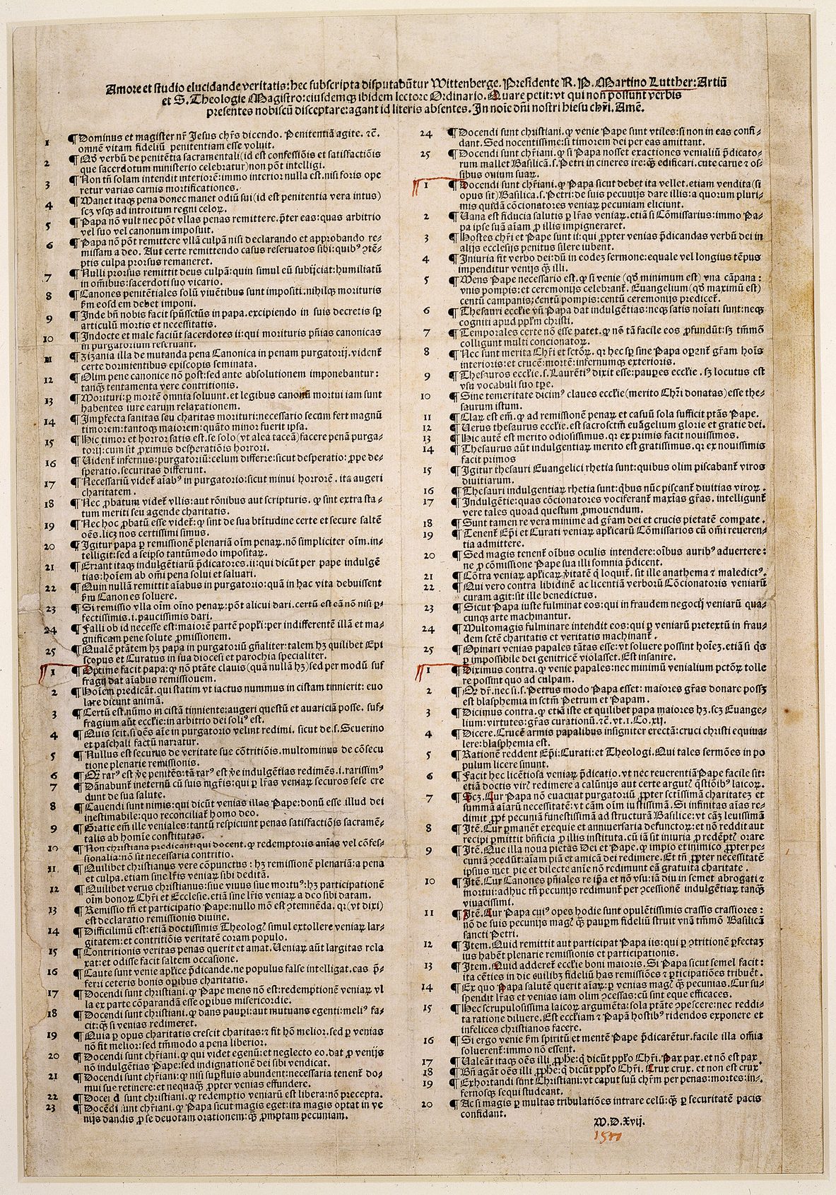 Hoja impresa antigua con texto en latín en letra gótica, dispuesto en dos columnas de párrafos numerados bajo un encabezado